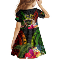 Vanuatu Independence Day Kid Short Sleeve Dress Boars Tusk and Melanesian Warrior Indipendens Dei