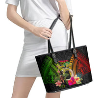 Vanuatu Independence Day Leather Tote Bag Boars Tusk and Melanesian Warrior Indipendens Dei LT03 - Polynesian Pride