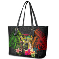 Vanuatu Independence Day Leather Tote Bag Boars Tusk and Melanesian Warrior Indipendens Dei LT03 - Polynesian Pride