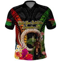 Vanuatu Independence Day Polo Shirt Boars Tusk and Melanesian Warrior Indipendens Dei