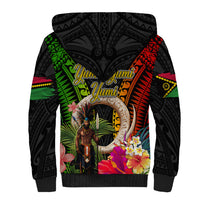 Vanuatu Independence Day Sherpa Hoodie Boars Tusk and Melanesian Warrior Indipendens Dei