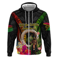 Vanuatu Independence Day Zip Hoodie Boars Tusk and Melanesian Warrior Indipendens Dei LT03 Zip Hoodie Black - Polynesian Pride