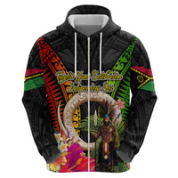Vanuatu Independence Day Zip Hoodie Boars Tusk and Melanesian Warrior Indipendens Dei LT03 - Polynesian Pride