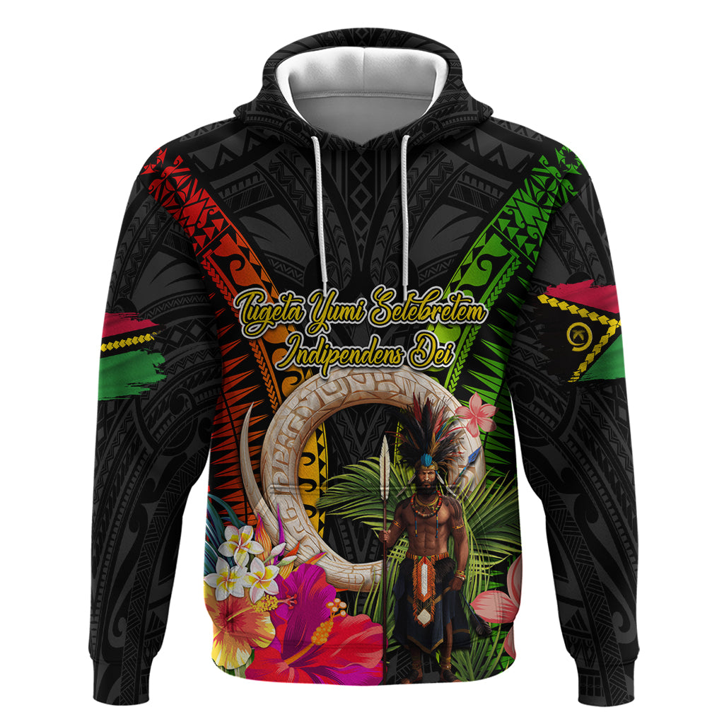 Vanuatu Independence Day Zip Hoodie Boars Tusk and Melanesian Warrior Indipendens Dei LT03 Pullover Hoodie Black - Polynesian Pride