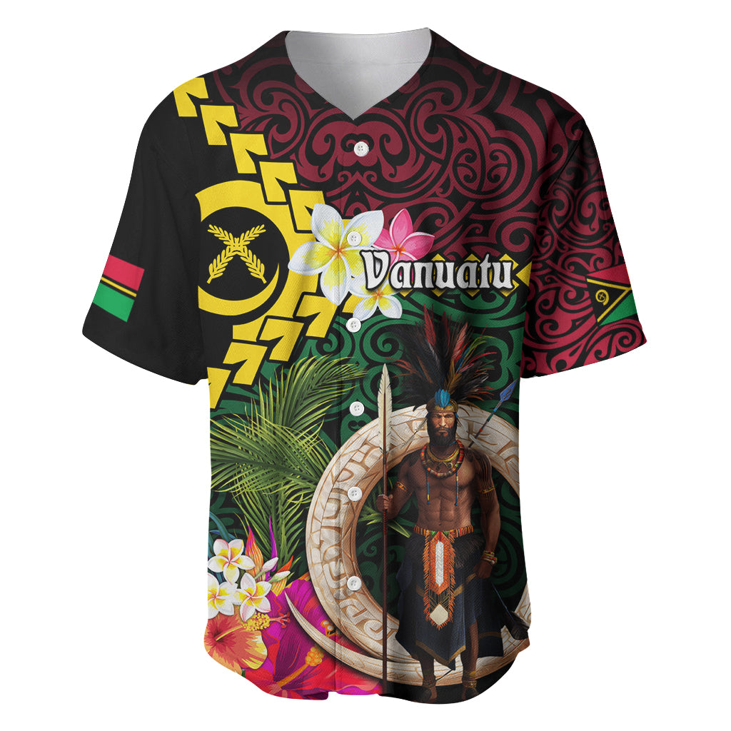 Vanuatu Indipendens Dei Baseball Jersey Boars Tusk and Melanesian Warrior Hibiscus