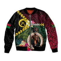 Vanuatu Indipendens Dei Bomber Jacket Boars Tusk and Melanesian Warrior Hibiscus