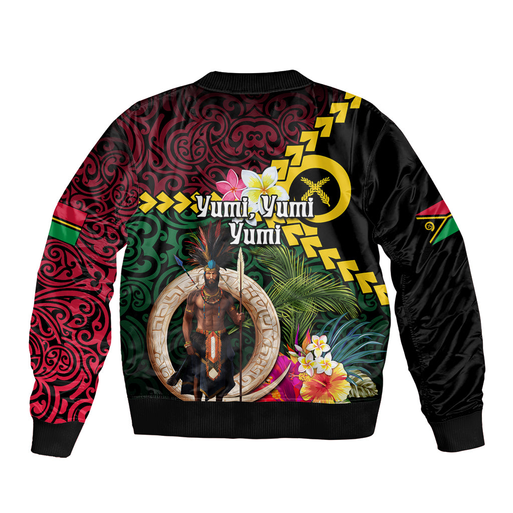 Vanuatu Indipendens Dei Bomber Jacket Boars Tusk and Melanesian Warrior Hibiscus