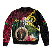 Vanuatu Indipendens Dei Bomber Jacket Boars Tusk and Melanesian Warrior Hibiscus