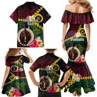 Vanuatu Indipendens Dei Family Matching Mermaid Dress and Hawaiian Shirt Boars Tusk and Melanesian Warrior Hibiscus