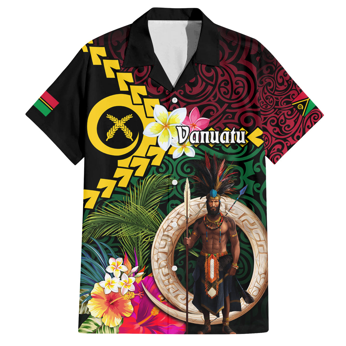 Vanuatu Indipendens Dei Family Matching Summer Maxi Dress and Hawaiian Shirt Boars Tusk and Melanesian Warrior Hibiscus