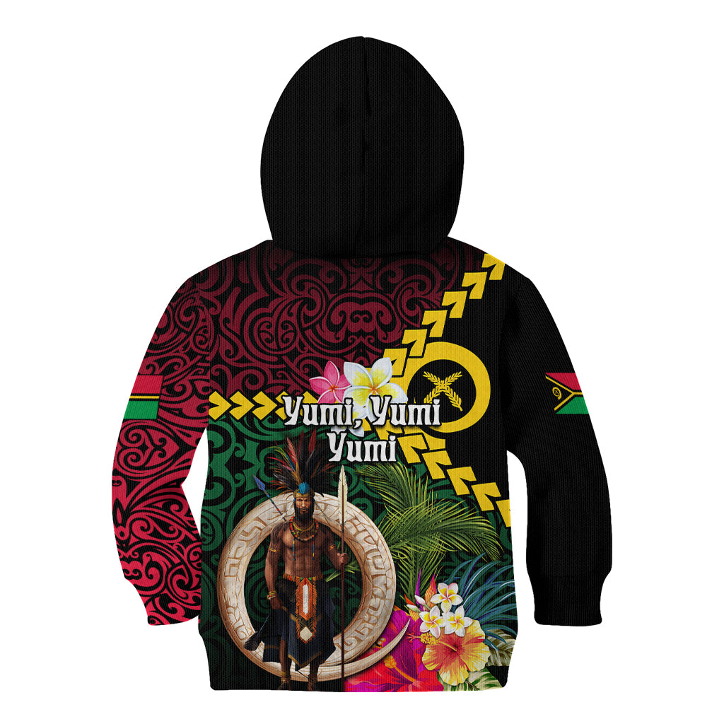 Vanuatu Indipendens Dei Kid Hoodie Boars Tusk and Melanesian Warrior Hibiscus