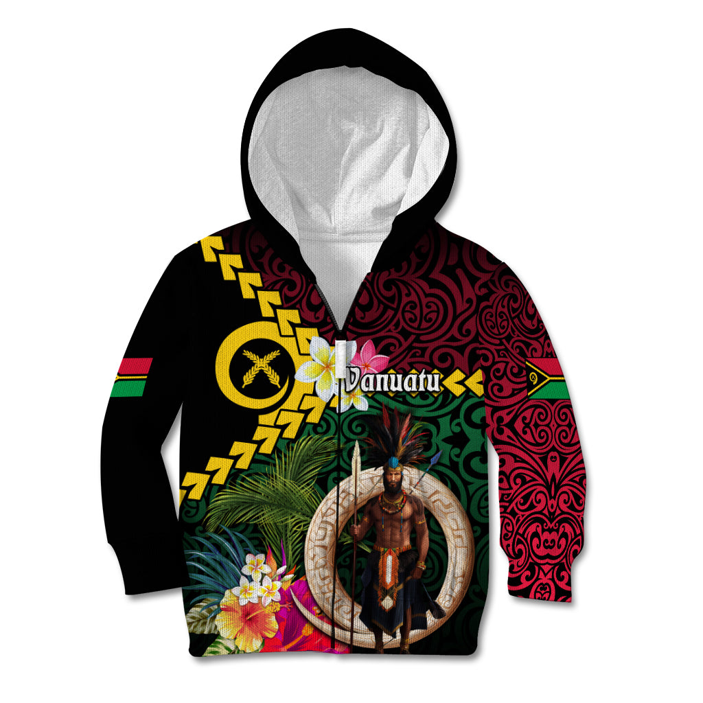 Vanuatu Indipendens Dei Kid Hoodie Boars Tusk and Melanesian Warrior Hibiscus