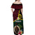 Vanuatu Indipendens Dei Off Shoulder Maxi Dress Boars Tusk and Melanesian Warrior Hibiscus