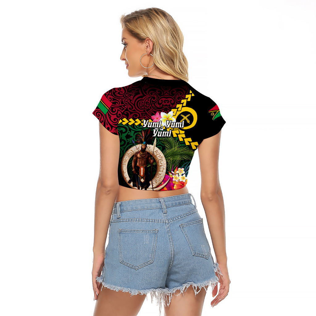 Vanuatu Indipendens Dei Raglan Cropped T Shirt Boars Tusk and Melanesian Warrior Hibiscus