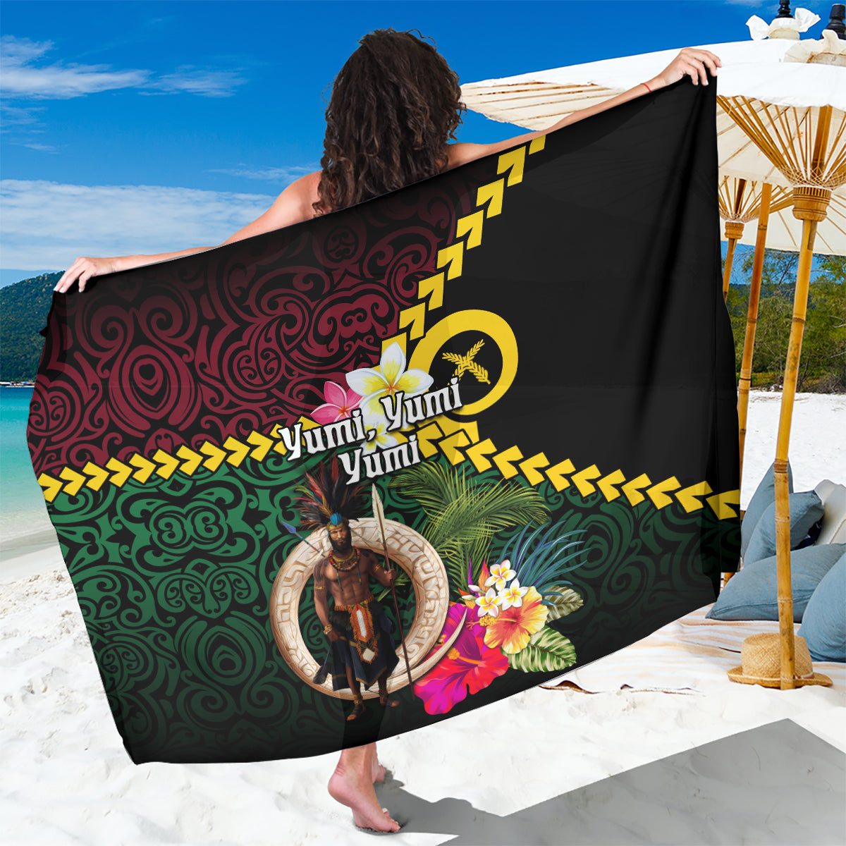 Vanuatu Indipendens Dei Sarong Boars Tusk and Melanesian Warrior Hibiscus