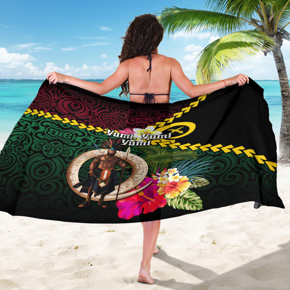 Vanuatu Indipendens Dei Sarong Boars Tusk and Melanesian Warrior Hibiscus