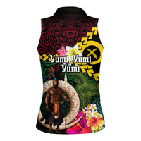 Vanuatu Indipendens Dei Women Sleeveless Polo Shirt Boars Tusk and Melanesian Warrior Hibiscus