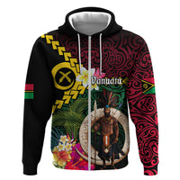 Vanuatu Indipendens Dei Zip Hoodie Boars Tusk and Melanesian Warrior Hibiscus LT03 Zip Hoodie Black - Polynesian Pride