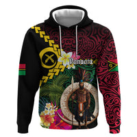 Vanuatu Indipendens Dei Zip Hoodie Boars Tusk and Melanesian Warrior Hibiscus LT03 Pullover Hoodie Black - Polynesian Pride