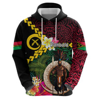 Vanuatu Indipendens Dei Zip Hoodie Boars Tusk and Melanesian Warrior Hibiscus LT03 - Polynesian Pride