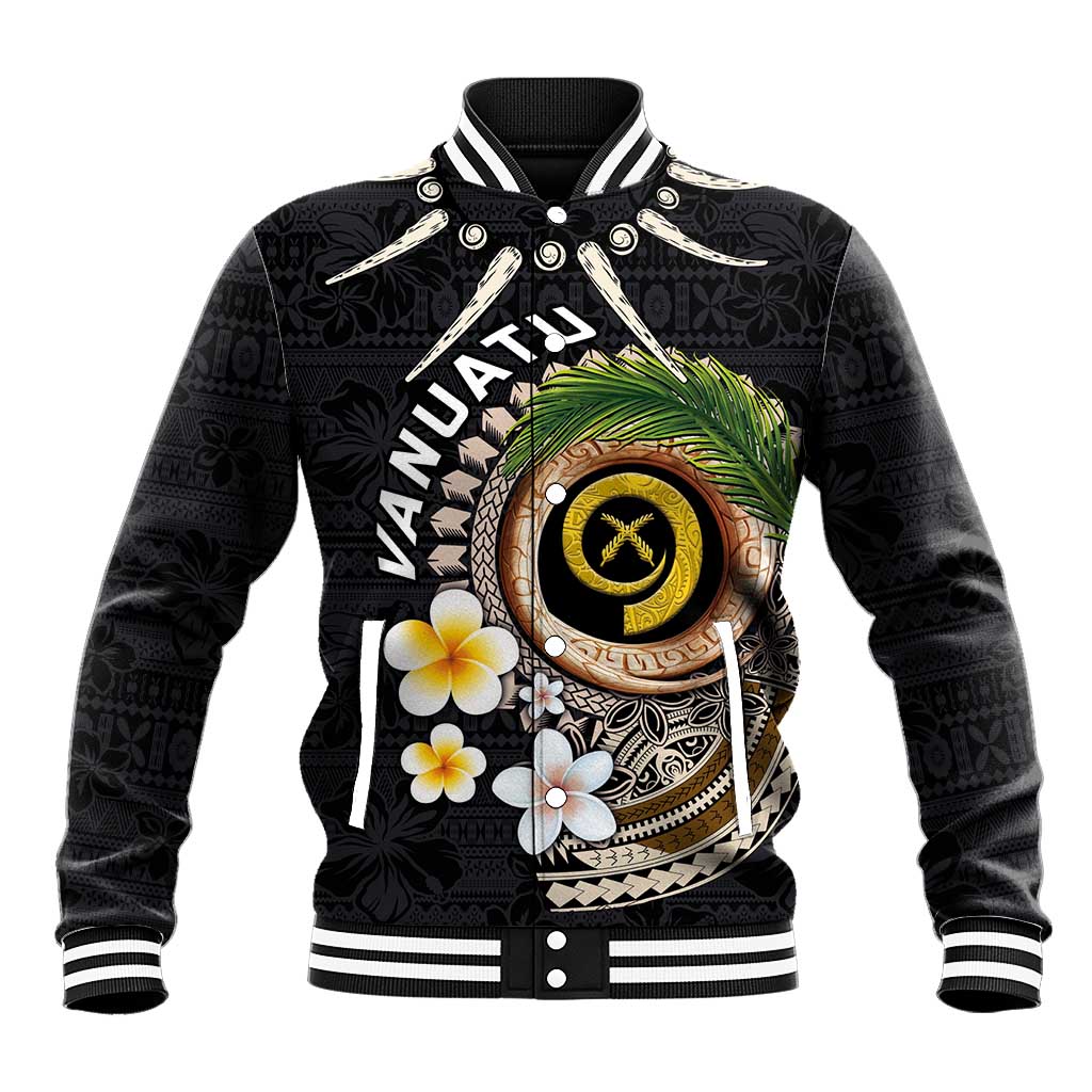 Vanuatu Independence Day Baseball Jacket Melanesian Tribal Pig Tusk with Tropical Plants
