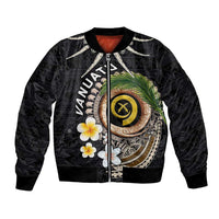Vanuatu Independence Day Bomber Jacket Melanesian Tribal Pig Tusk with Tropical Plants LT03 Unisex Black - Polynesian Pride