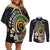 Vanuatu Independence Day Couples Matching Off Shoulder Short Dress and Long Sleeve Button Shirt Melanesian Tribal Pig Tusk with Tropical Plants
