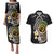 Vanuatu Independence Day Couples Matching Puletasi and Hawaiian Shirt Melanesian Tribal Pig Tusk with Tropical Plants
