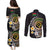 Vanuatu Independence Day Couples Matching Puletasi and Long Sleeve Button Shirt Melanesian Tribal Pig Tusk with Tropical Plants