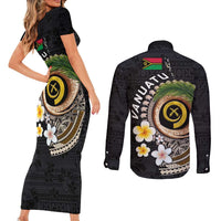Vanuatu Independence Day Couples Matching Short Sleeve Bodycon Dress and Long Sleeve Button Shirt Melanesian Tribal Pig Tusk with Tropical Plants