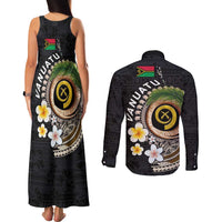 Vanuatu Independence Day Couples Matching Tank Maxi Dress and Long Sleeve Button Shirt Melanesian Tribal Pig Tusk with Tropical Plants