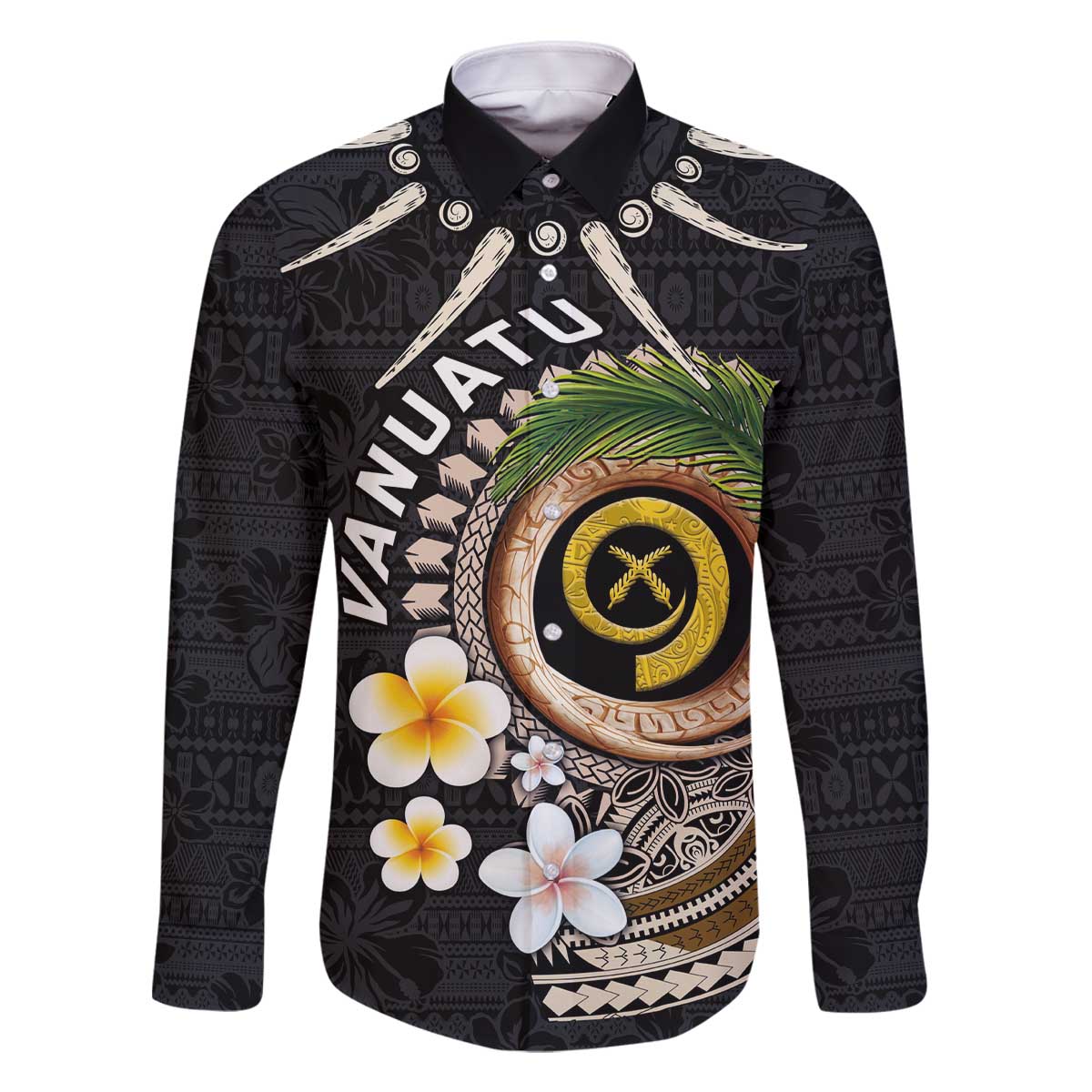 Vanuatu Independence Day Family Matching Off The Shoulder Long Sleeve Dress and Hawaiian Shirt Melanesian Tribal Pig Tusk with Tropical Plants