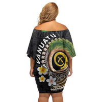 Vanuatu Independence Day Family Matching Off Shoulder Short Dress and Hawaiian Shirt Melanesian Tribal Pig Tusk with Tropical Plants