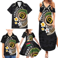 Vanuatu Independence Day Family Matching Summer Maxi Dress and Hawaiian Shirt Melanesian Tribal Pig Tusk with Tropical Plants