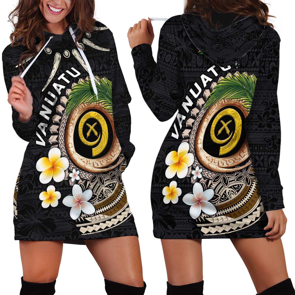 Vanuatu Independence Day Hoodie Dress Melanesian Tribal Pig Tusk with Tropical Plants