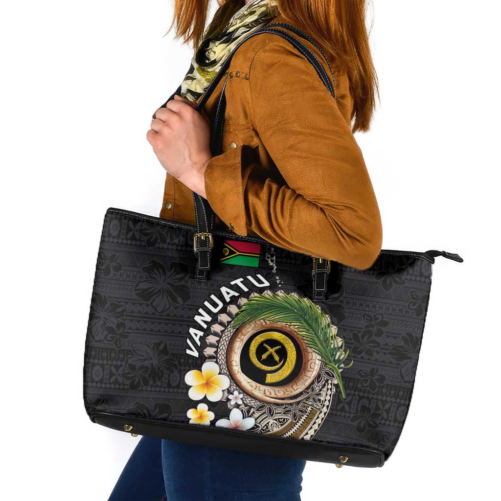 Vanuatu Independence Day Leather Tote Bag Melanesian Tribal Pig Tusk with Tropical Plants