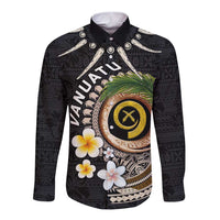 Vanuatu Independence Day Long Sleeve Button Shirt Melanesian Tribal Pig Tusk with Tropical Plants