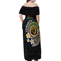 Vanuatu Independence Day Off Shoulder Maxi Dress Melanesian Tribal Pig Tusk with Tropical Plants