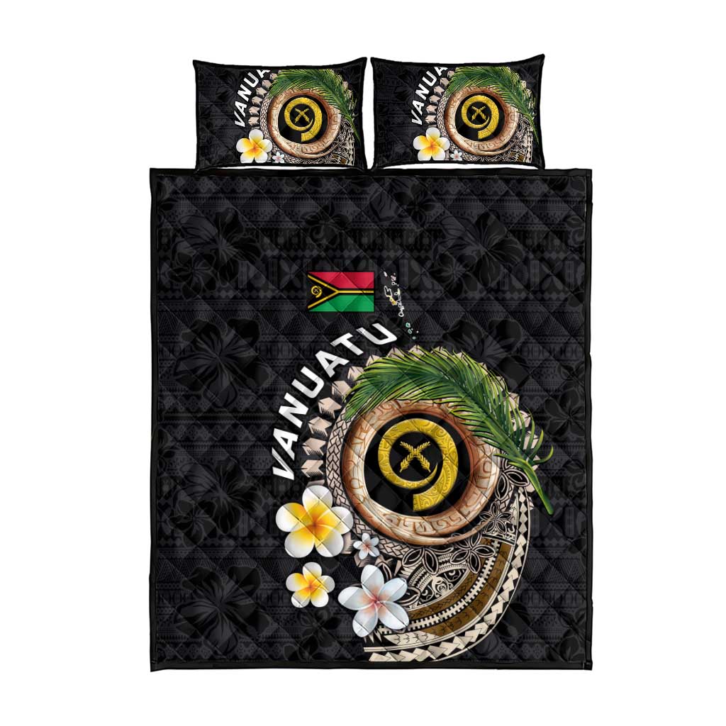 Vanuatu Independence Day Quilt Bed Set Melanesian Tribal Pig Tusk with Tropical Plants
