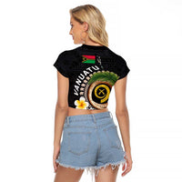 Vanuatu Independence Day Raglan Cropped T Shirt Melanesian Tribal Pig Tusk with Tropical Plants