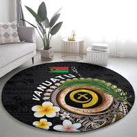 Vanuatu Independence Day Round Carpet Melanesian Tribal Pig Tusk with Tropical Plants