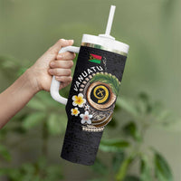 Vanuatu Independence Day Tumbler With Handle Melanesian Tribal Pig Tusk with Tropical Plants