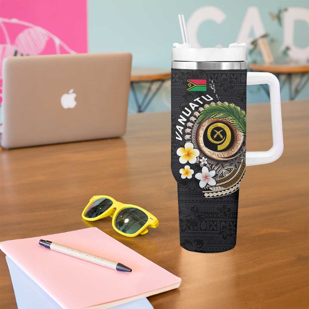 Vanuatu Independence Day Tumbler With Handle Melanesian Tribal Pig Tusk with Tropical Plants