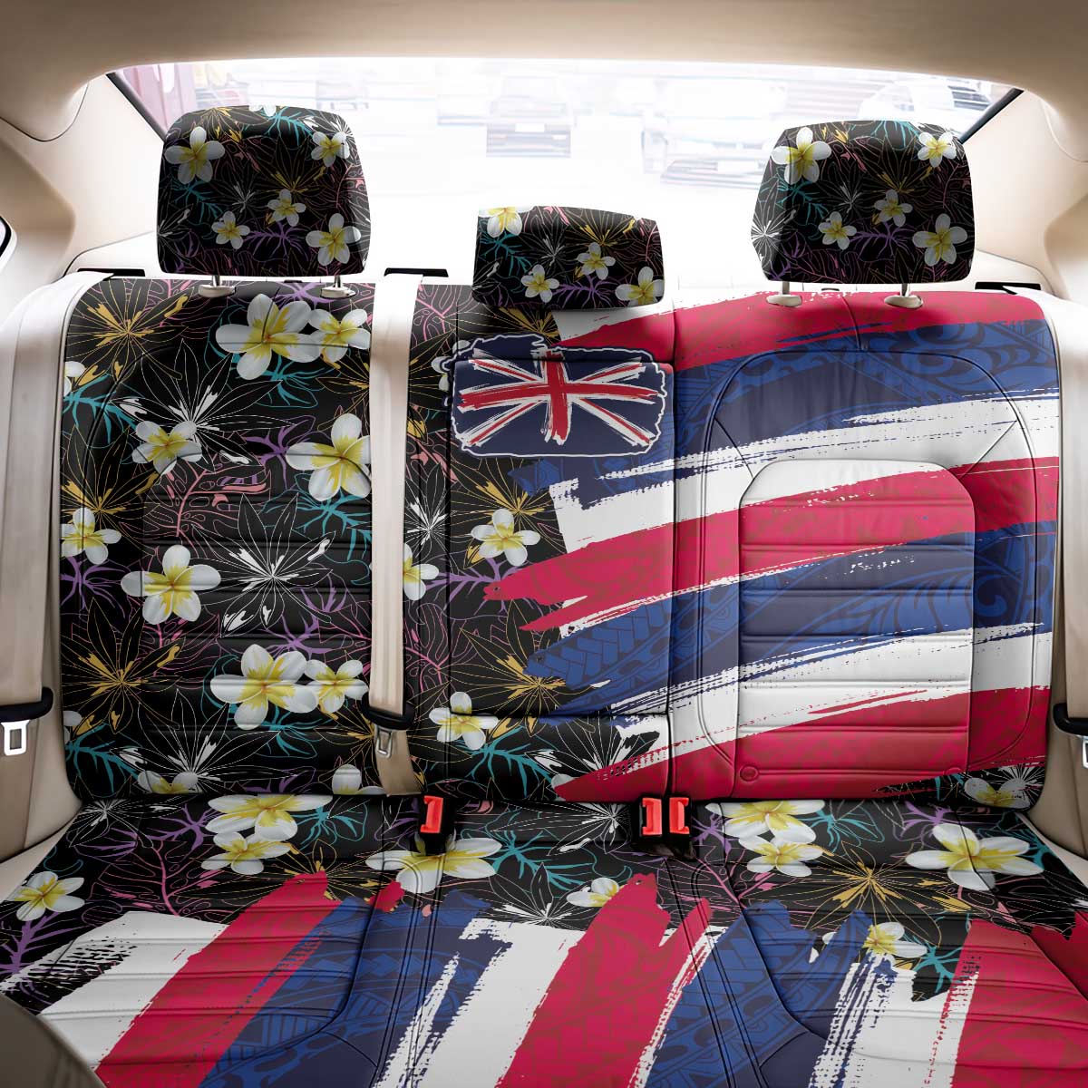 Hawaiian Flag Day Back Car Seat Cover Tropical Flowers and Leaves