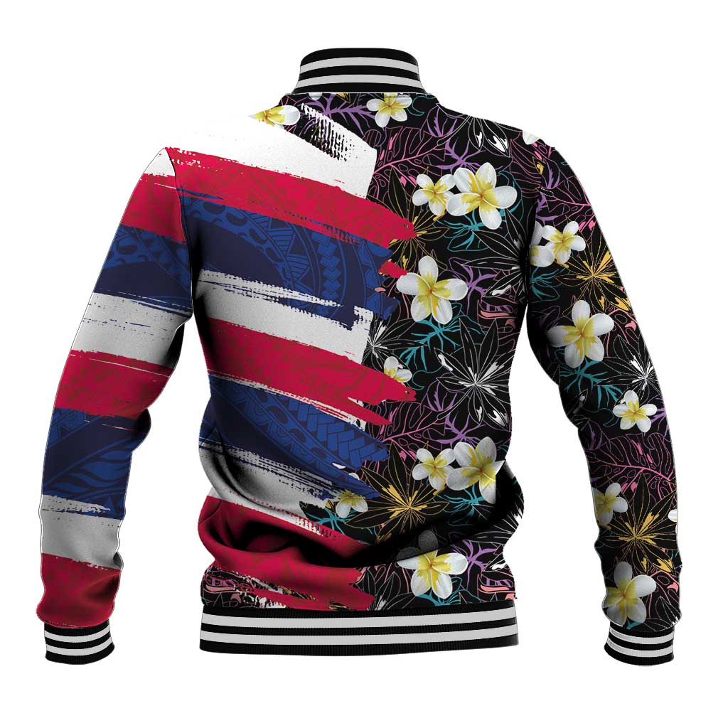 Hawaiian Flag Day Baseball Jacket Tropical Flowers and Leaves
