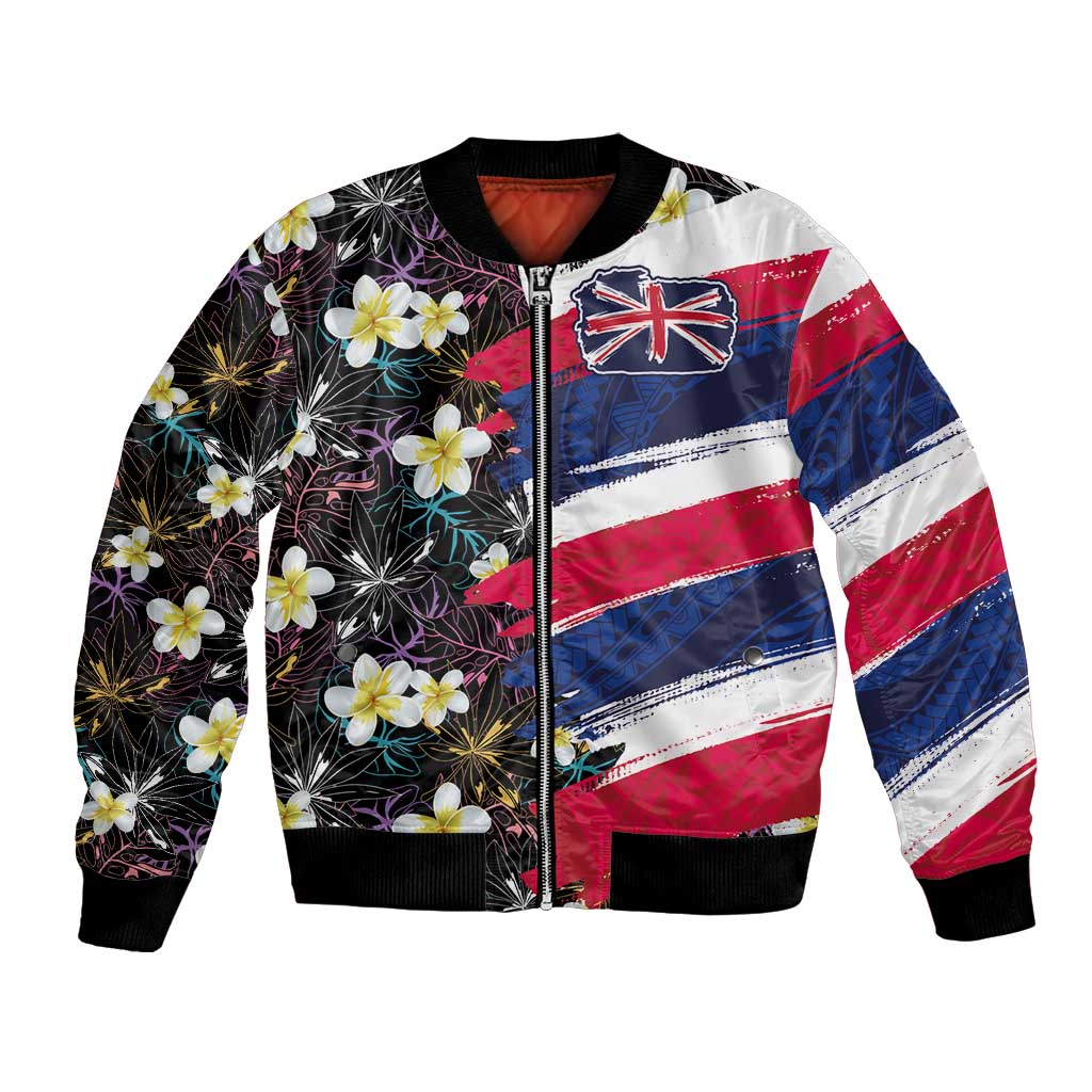 Hawaiian Flag Day Bomber Jacket Tropical Flowers and Leaves