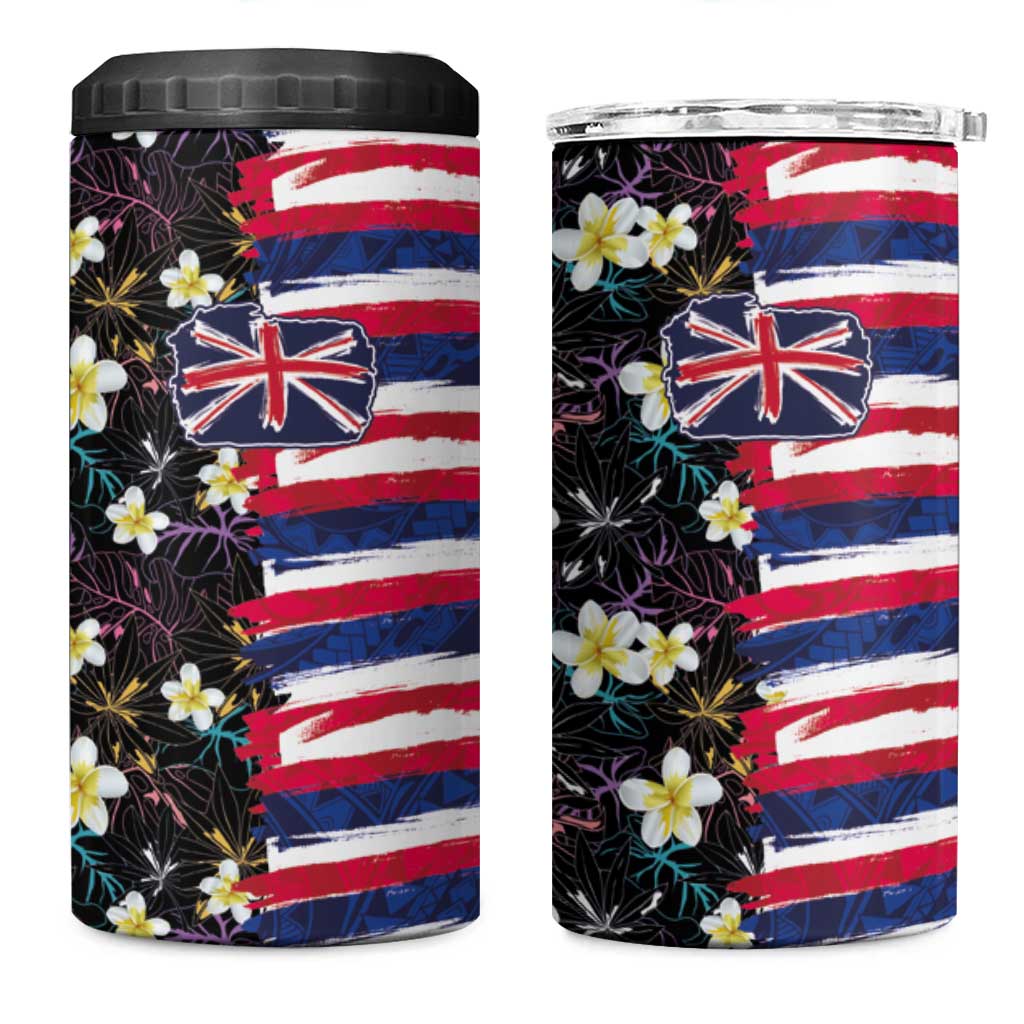 Hawaiian Flag Day 4 in 1 Can Cooler Tumbler Tropical Flowers and Leaves