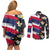 Hawaiian Flag Day Couples Matching Off Shoulder Short Dress and Long Sleeve Button Shirt Tropical Flowers and Leaves