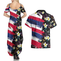 Hawaiian Flag Day Couples Matching Summer Maxi Dress and Hawaiian Shirt Tropical Flowers and Leaves