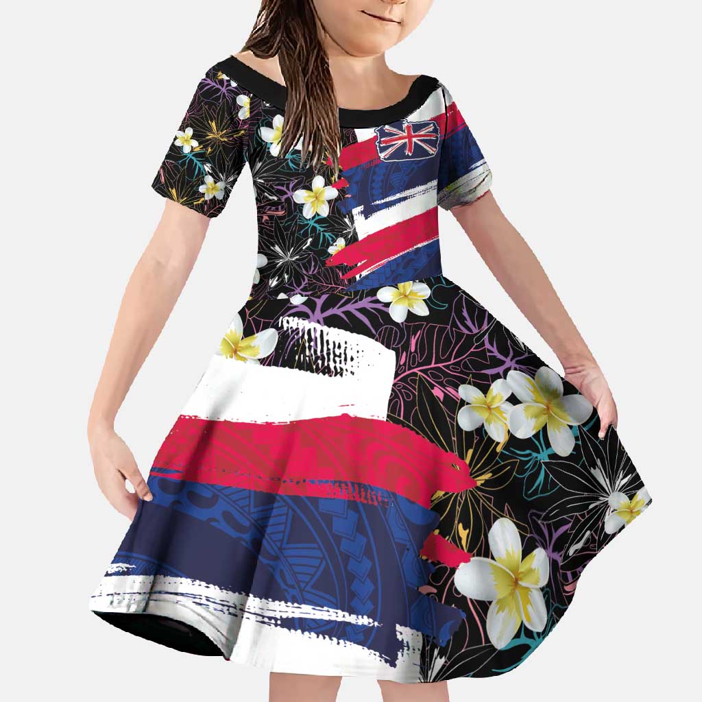 Hawaiian Flag Day Family Matching Mermaid Dress and Hawaiian Shirt Tropical Flowers and Leaves LT03 Daughter's Dress Black - Polynesian Pride
